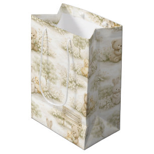 Bolsa De Regalo Mediana Conejo Oso Picnic Floral Jardín Neutral (2)