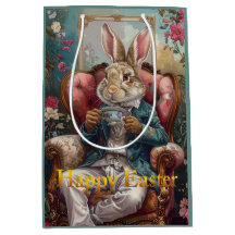 Conejo vintage bebiendo té Feliz Pascua