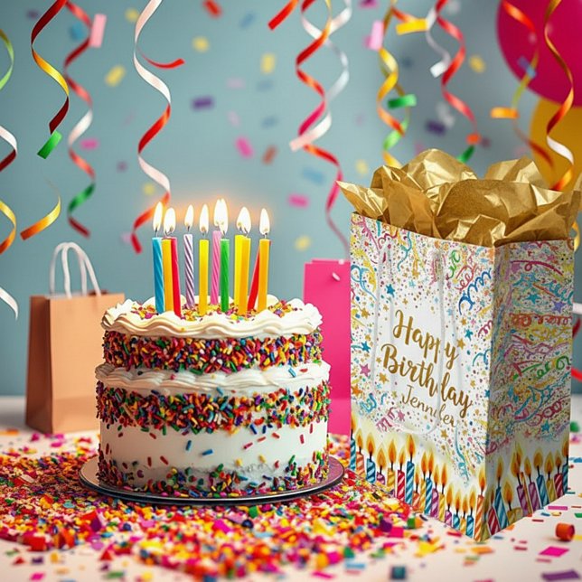 Bolsa De Regalo Mediana Confeti de cumpleaños personalizado divertido (Subido por el creador)