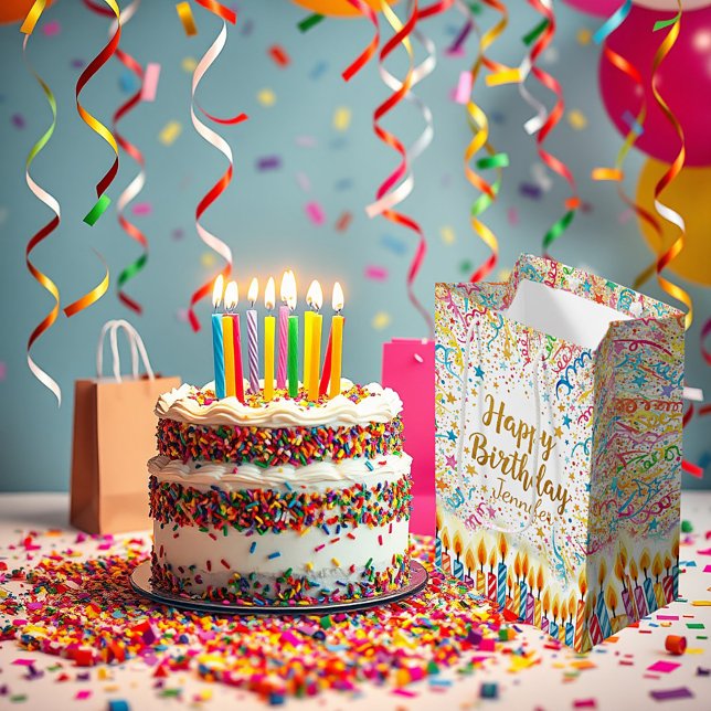 Bolsa De Regalo Mediana Confeti de cumpleaños personalizado divertido (Subido por el creador)