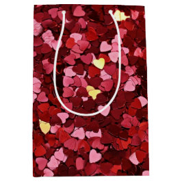 Bolsa De Regalo Mediana Confetti de corazones rojos románticos y festivos