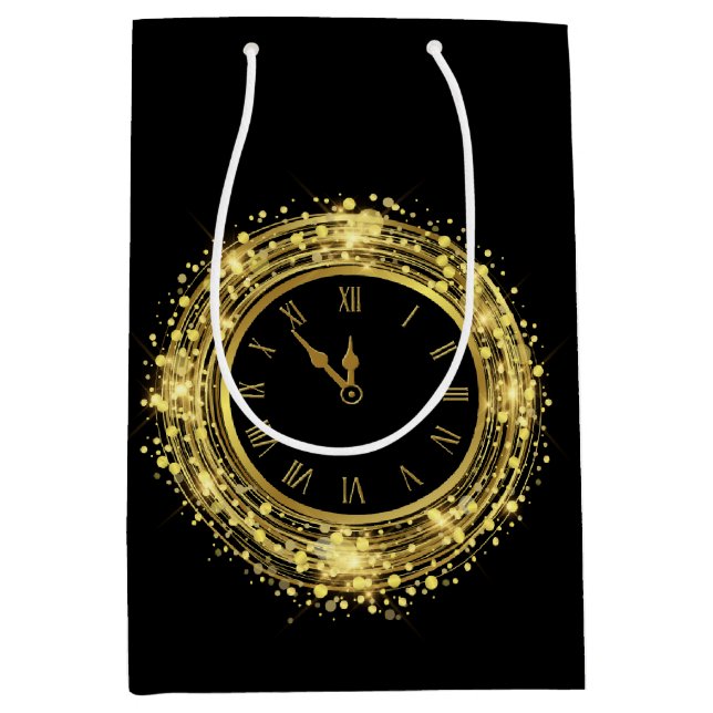 Bolsa De Regalo Mediana Confetti, Purpurina del reloj de Nochevieja (Anverso)