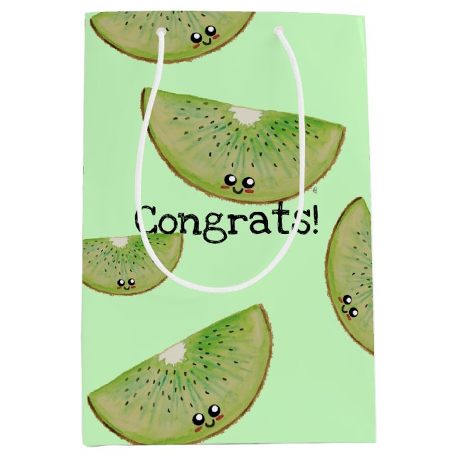 Bolsa De Regalo Mediana Congrats! Kawaii Watercolor Kiwi (Anverso)