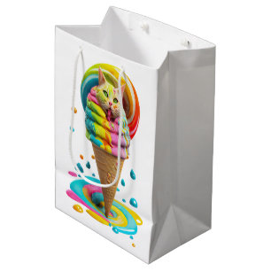 Bolsa De Regalo Mediana Cónico de helado de gato lindo colorido
