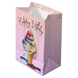 Bolsa De Regalo Mediana Cono De Crema De Hielo De Cumpleaños Con Puntos De