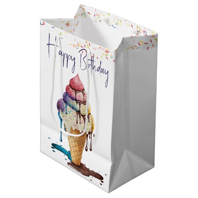 Bolsa De Regalo Mediana Cono de helado de cumpleaños (Angulo Anverso)