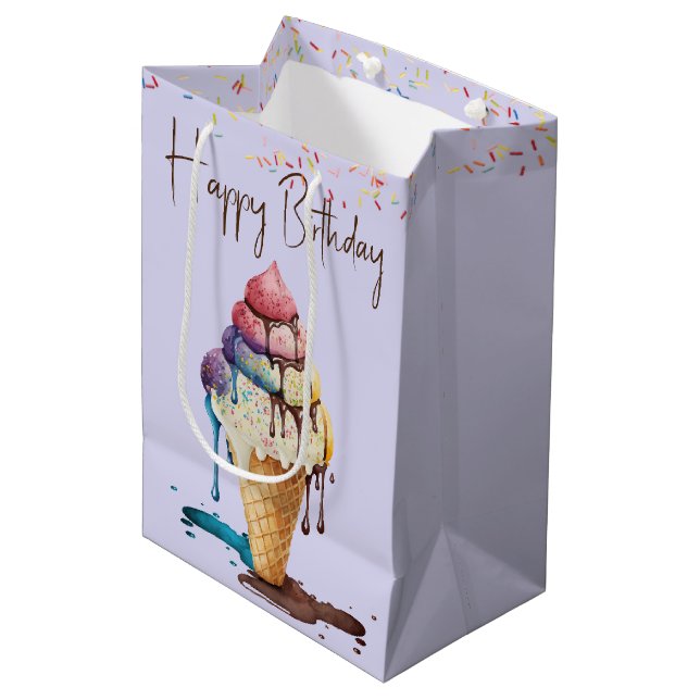 Bolsa De Regalo Mediana Cono de helado de cumpleaños (Angulo Anverso)