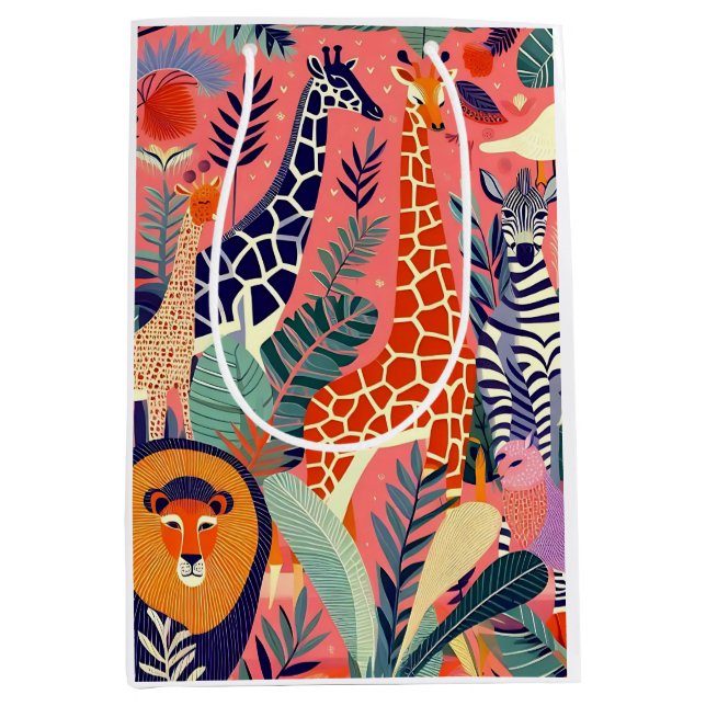 Bolsa De Regalo Mediana Contemporary exotic animals and birds 1 pink (Anverso)