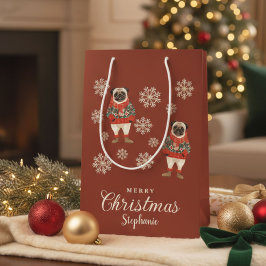 Bolsa De Regalo Mediana Copas de nieve Terracotta Pug Navidades de perro