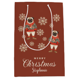 Bolsa De Regalo Mediana Copas de nieve Terracotta Pug Navidades de perro