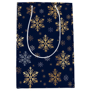 Bolsa De Regalo Mediana Copia elegante en oro y plata de copos de nieve so