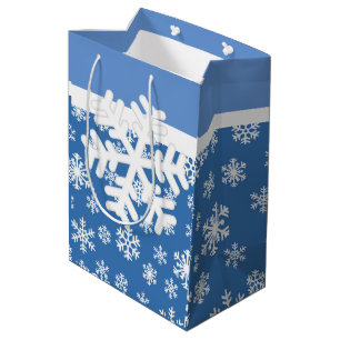 Bolsa De Regalo Mediana Copo de nieve azul y blanco para navidades