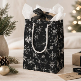 Bolsa De Regalo Mediana Copo de Nieve Escarcha y Florece – Medianoche