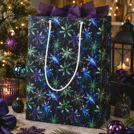 Bolsa De Regalo Mediana Copo de Nieve Galáctico Navidad Celestial