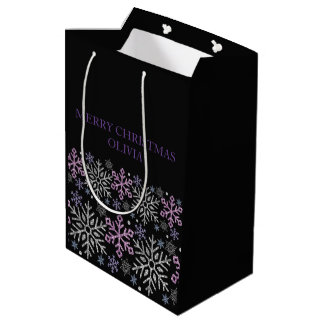 Bolsa De Regalo Mediana Copo de nieve Navidad Morado Plateado