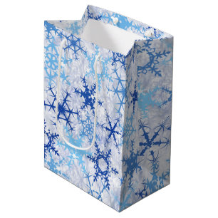 Bolsa De Regalo Mediana Copos de nieve azules escarchados
