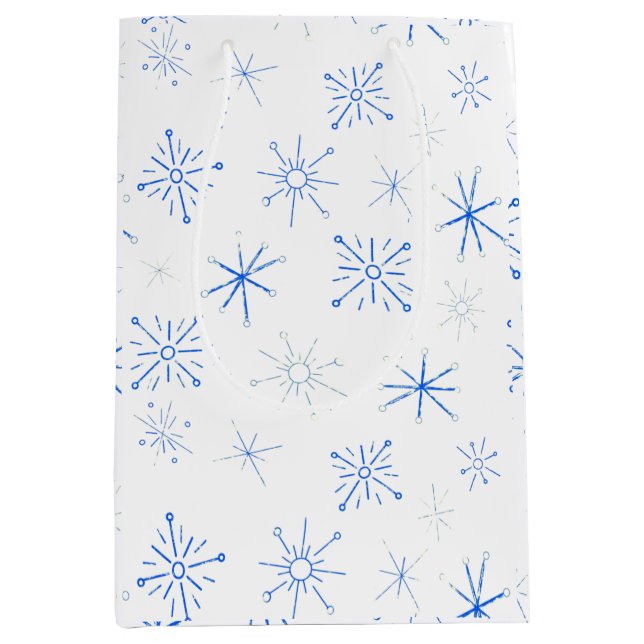 Bolsa De Regalo Mediana Copos de nieve blancos y azules del siglo medio (Anverso)