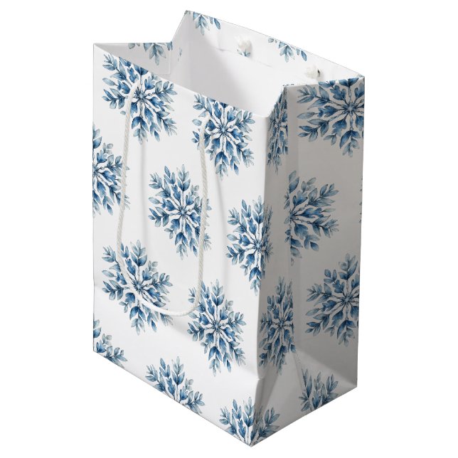Bolsa De Regalo Mediana Copos de nieve Blue White Winter (Angulo Anverso)