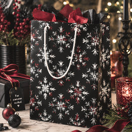 Bolsa De Regalo Mediana Copos de nieve de Navidad góticos negros y rojos