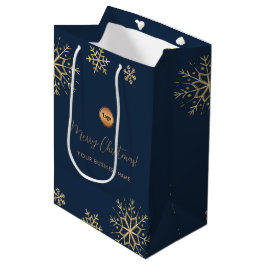 Bolsa De Regalo Mediana Copos de nieve de oro azul Logo personalizado de l