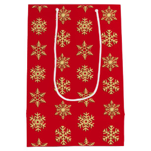 Bolsa De Regalo Mediana Copos de nieve tridimensionales del oro, fondo
