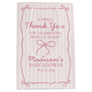 Bolsa De Regalo Mediana Coqueta rosa Bow Pastel Favor Baby Shower rayado