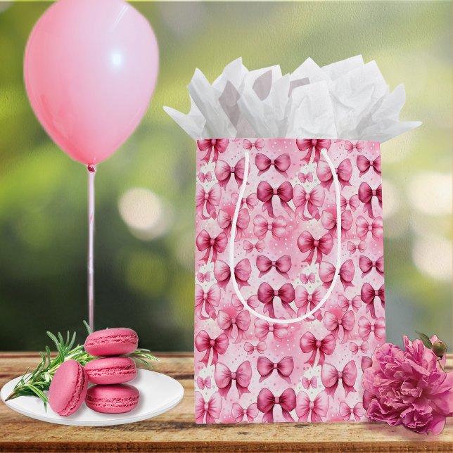 Bolsa De Regalo Mediana Coqueta rosa elegante y caprichosa dobla cintas (Elegant and Whimsical Pink Coquette Bows | Ribbons Medium Gift Bag)