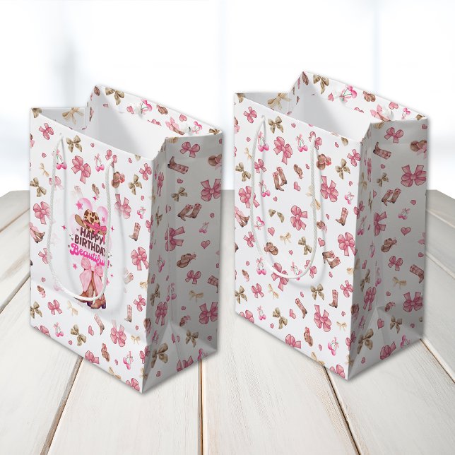 Bolsa De Regalo Mediana Coquette Cowgirl Rosa Feliz Cumpleaños Hermosa (Subido por el creador)