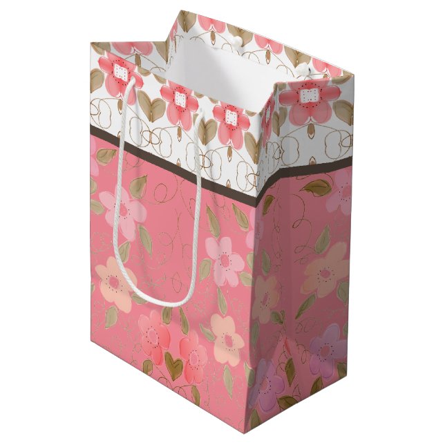 Bolsa De Regalo Mediana Coral De Pambas Y Rosa (Angulo Anverso)