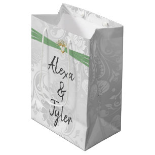 Bolsa De Regalo Mediana Corazón con cinta verde sabia en Damasco