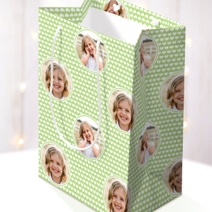 Bolsa De Regalo Mediana Corazón de Amor Bonito Foto 2 Patrón Verde Adorabl