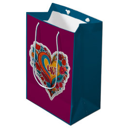 Bolsa De Regalo Mediana Corazón de Amor Floral Colorido | Diseño Romántico