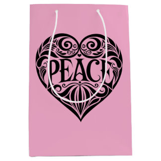 BOLSA DE REGALO MEDIANA CORAZÓN DE PAZ EN BLANCO Y NEGRO