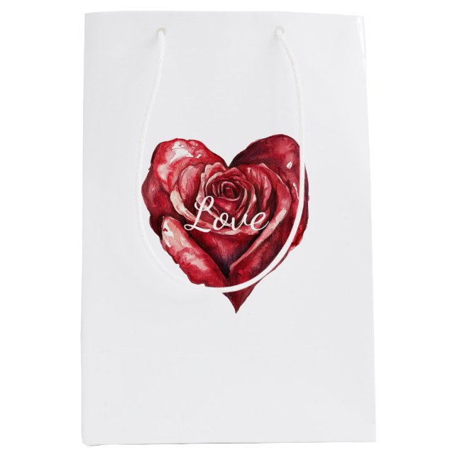 Bolsa De Regalo Mediana Corazón floral rosa roja romántica (Anverso)