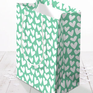 Bolsa De Regalo Mediana Corazón Patrón de Amor Bonito Menta Blanco San Val