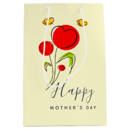 Bolsa De Regalo Mediana Corazón rojo lindo florió Ilustracion Día de la Ma