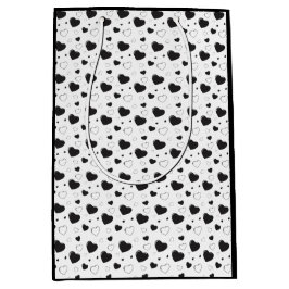 Bolsa De Regalo Mediana Corazones brillantes negros lindo patrón romántico