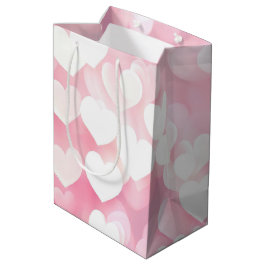 Bolsa De Regalo Mediana Corazones De Bokeh Rosado Y Blanco