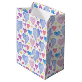 BOLSA DE REGALO MEDIANA CORAZONES DE COLOR DE AGUA DE PURPLE AZUL