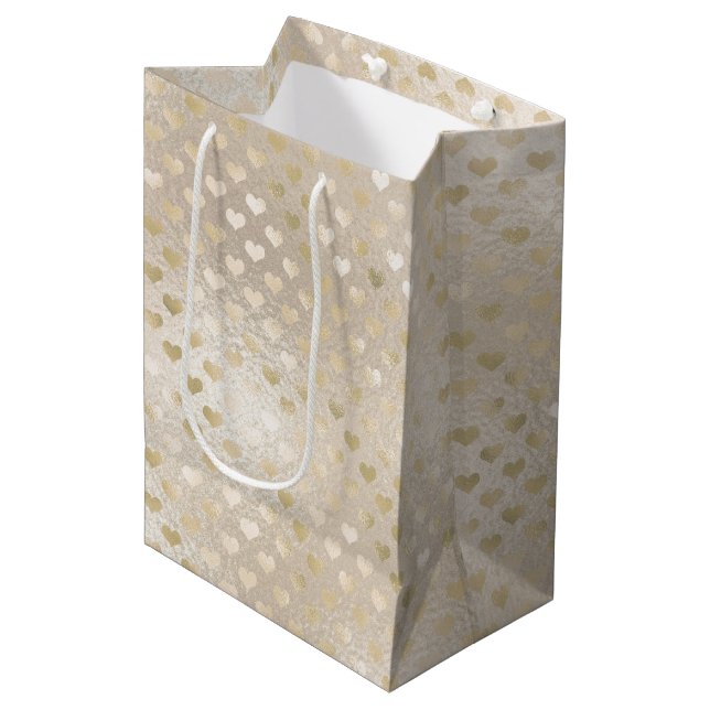 Bolsa De Regalo Mediana Corazones de oro blanco       (Angulo Anverso)
