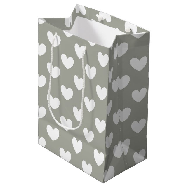 Bolsa De Regalo Mediana Corazones de polka blanca en Pussysaud Gray (Angulo Anverso)