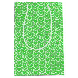 BOLSA DE REGALO MEDIANA CORAZONES DÍA DE SAN VALENTÍN VERDES Y BLANCOS BRI