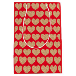 Bolsa De Regalo Mediana Corazones dorados sobre fondo rojo