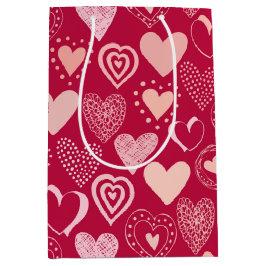 Bolsa De Regalo Mediana Corazones dulces rosados oscuros de San Valentín