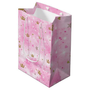 Bolsa De Regalo Mediana Corazones Princesas Rosadas Estrellas y Coronas Fi