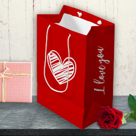 Bolsa De Regalo Mediana Corazones Rojos Blancos Y Cuidados Modernos Elegan