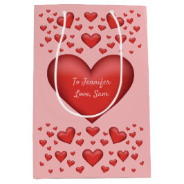 Bolsa De Regalo Mediana Corazones rojos con texto Personalizado