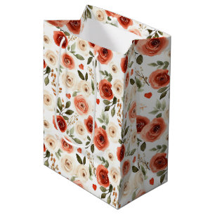 Bolsa De Regalo Mediana Corazones rojos crema y flores para ducha de novia