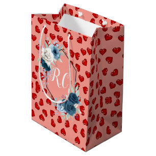 Bolsa De Regalo Mediana corazones rojos únicos en rosa y patrón personaliz