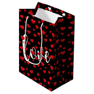 Bolsa De Regalo Mediana Corazones rojos y amor en negro